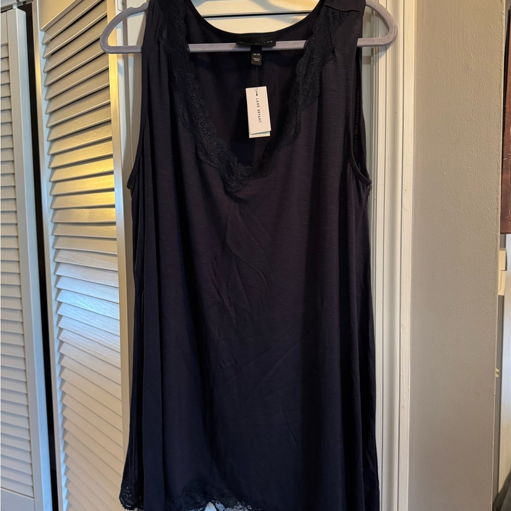 Navy Blue Sleeveless Lace Trim Top